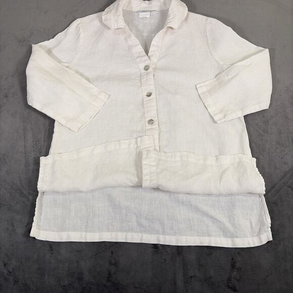 Hot Cotton Marc Ware Top Womens Small White 3/4 Sleeve 100% Linen Bnfts Charity - Picture 2 of 11